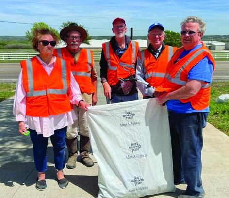 Members of the Bosque Democratic Club participated in the club’s first Don’t mess with Texas Trash-Off on Saturday, April 1, along a two-mile stretch of Highway 6 south of Clifton. Among the club’s volunteers were (from left) Ann White, Ron Walts, Mark Maxey, Lane Burnett, and Scott Dupuy. Courtesy Photo By Bosque Democratic Club