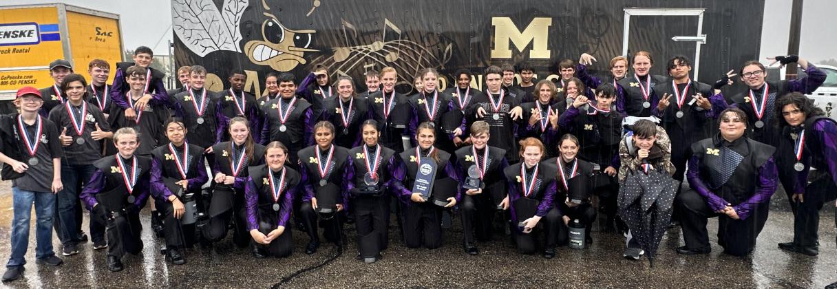 The Meridian High School marching band took home first place in the Bands of America Waco Regional on Saturday, October 28, at Midway’s Panther Stadium. The band continues their journey to the State UIL Marching Contest on Tuesday, November 7, at the Alamodome in San Antonio. Courtesy Photo by The Band of Gold