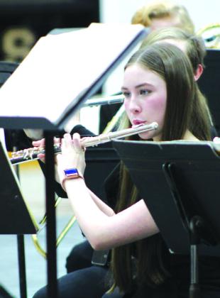 Bella Chaney and Dyna Clark (from left) performed during the Meridian Independent School District's all-band concert on Thursday, February 22, in the Meridian High School gymnasium. Nathan Diebenow | Meridian Tribune