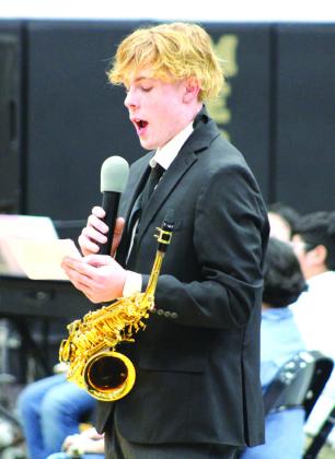 Nathan Diebenow | Meridian Tribune Colby Cummings performed and Zeek Mabry (from left) introduced the band uring the Meridian Independent School District's all-band concert on Thursday, February 22, in the Meridian High School gymnasium.