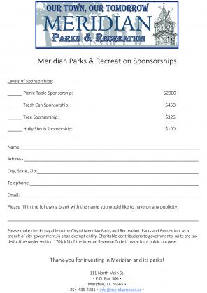 Meridian Parks and Recreation sponsorship form