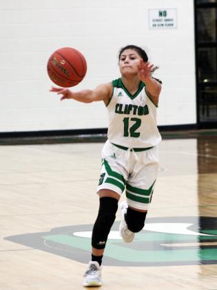Forrest Murphy/Clifton Record/Clifton freshman point guard Laylah Gaona (12) finished with a team-high 21 points versus the West Lady Trojans Wednesday night. 