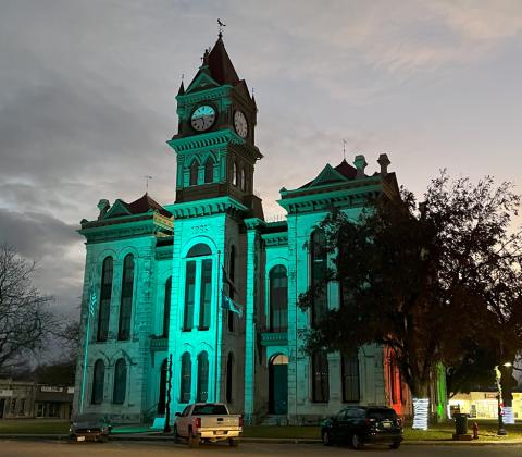 The Bosque County Courthouse was lit up in green in honor of veterans during the month of November and continued as such through December. Nathan Diebenow | Meridian Tribune
