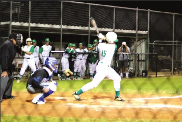 Jackson Newton takes a swing and hits a line drive just over infield. Brook DeZavala | The Clifton Record