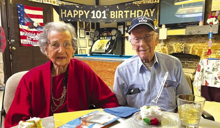 Nell and Jerry Godby (from left) celebrated Jerry’s 101st birthday with friends and family at the American Legion Post #322 in Clifton on Friday, December 15. Nathan Diebenow | The Clifton Record