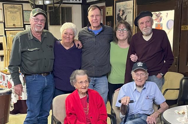 Nell and Jerry Godby (front, from left) with their children celebrated Jerry’s 101st birthday at the American Legion Post #322 on Friday, December 15. The family included (back, from left) J.D. Godby and wife Kaye, Thom Godby and wife Debra, and Will Godby. Nathan Diebenow | The Clifton Record