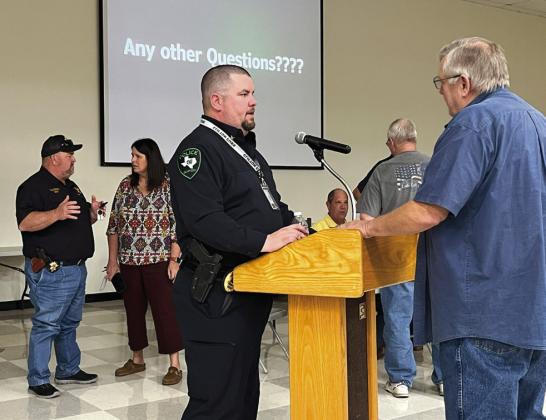 Clifton Police Chief Chris Blanton (center) recently led an informational meeting about preparations for the solar eclipse over Cliffon coming this April. Nathan Diebenow | The Clifton Record