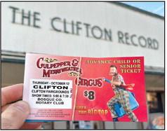 Now on sale through members of the Bosque County Rotary Club are tickets for the Culpepper &amp; Merriweather Circus coming up at the Clifton Fairgrounds on Thursday, October 12. Nathan Diebenow | The Clifton Record