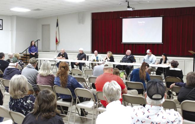 Representatives of the City of Meridian, Bosque County Sheriff's Office, Bosque County Office of Emergency Management, the Meridian Police Department, and Meridian ISD at the Meridian Civic Center on discussed tips and plans with residents for the total solar eclipse on Monday, April 8, 2024. Nathan Diebenow | Meridian Tribune