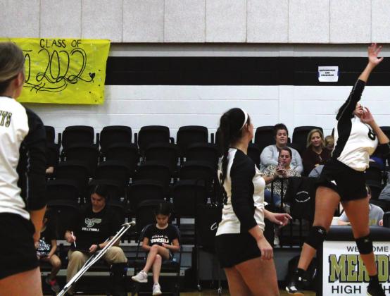 Hope Cabrera jumps up and delivers a powerful spike. Brook DeZavala | Meridian Tribune