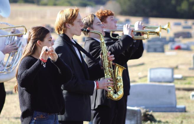 Members of Meridian’s Not So Jazz Band - Jazz Band performed the National Anthem and Taps during the Wreaths Across America ceremony in Clifton on Saturday, December 16. The NSJBJB members pictured include (from left) Meryn Robertson, Colby Cummings, Hayden Cummings, and Noah Smith. Nathan Diebenow | Meridian Tribune